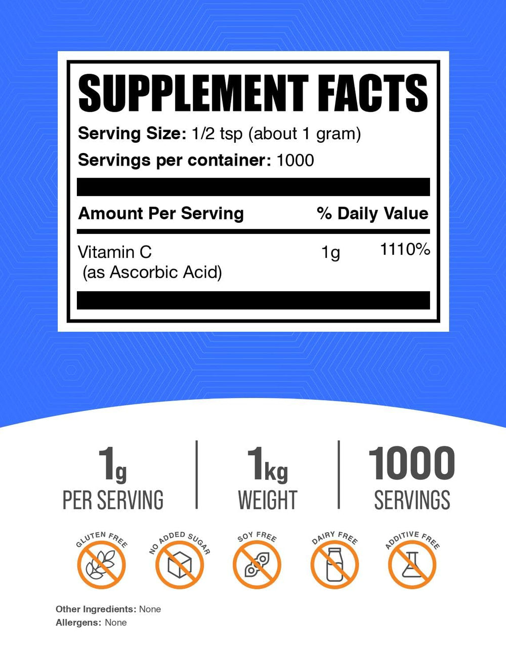 Ácido ascórbico 1 kg BulkSupplements.com
