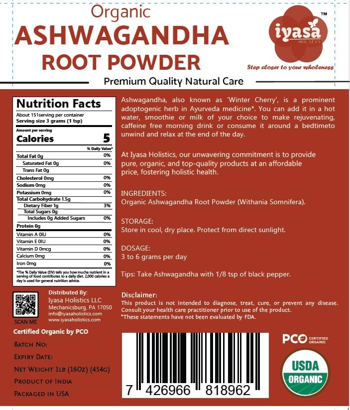 ashwagandha orgánico 16 oz