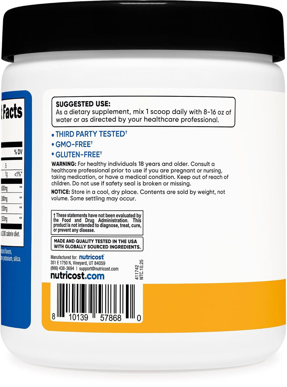 BCAA en polvo 2:1:1 Nutricost