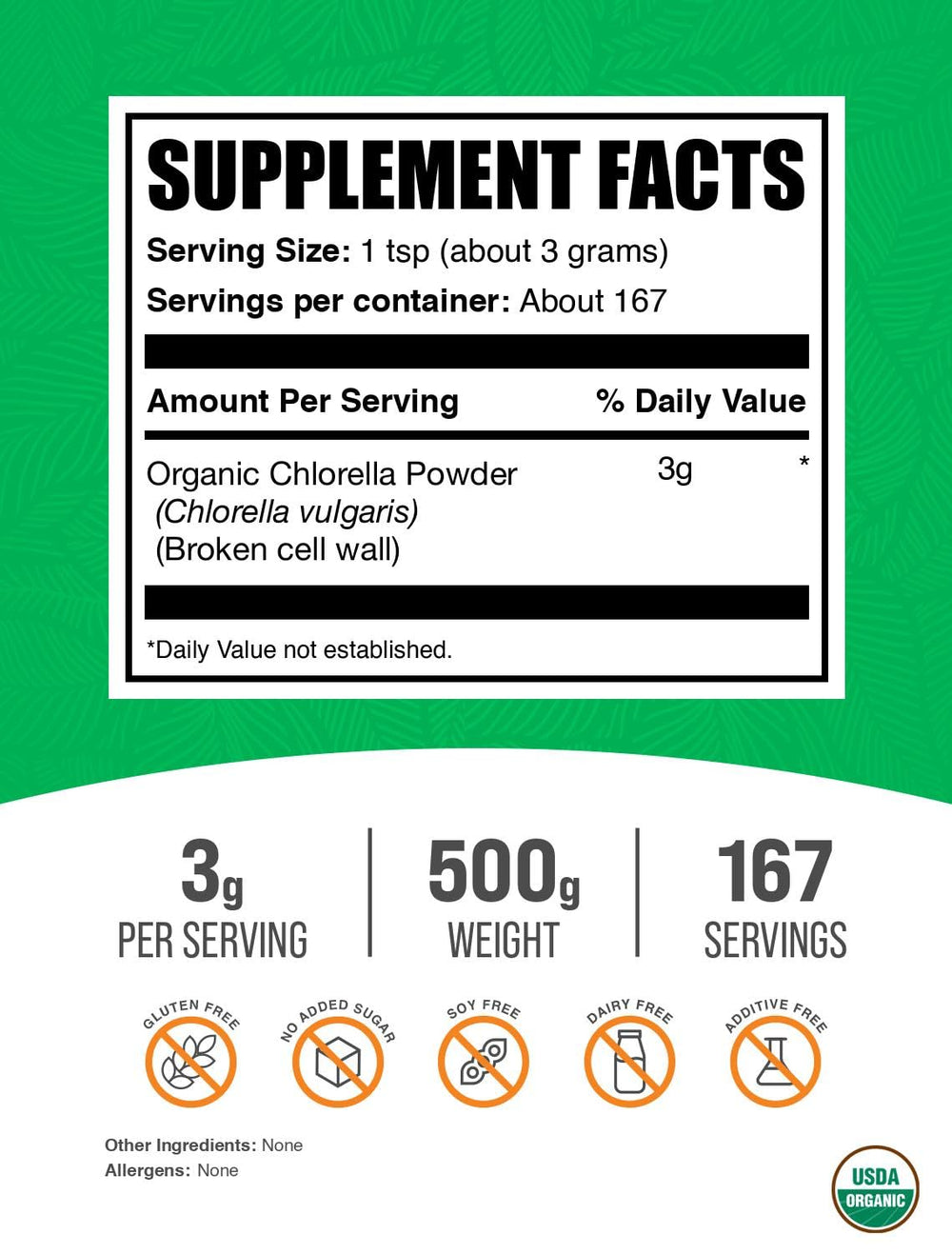 BulkSupplements.com chlorella 500 g