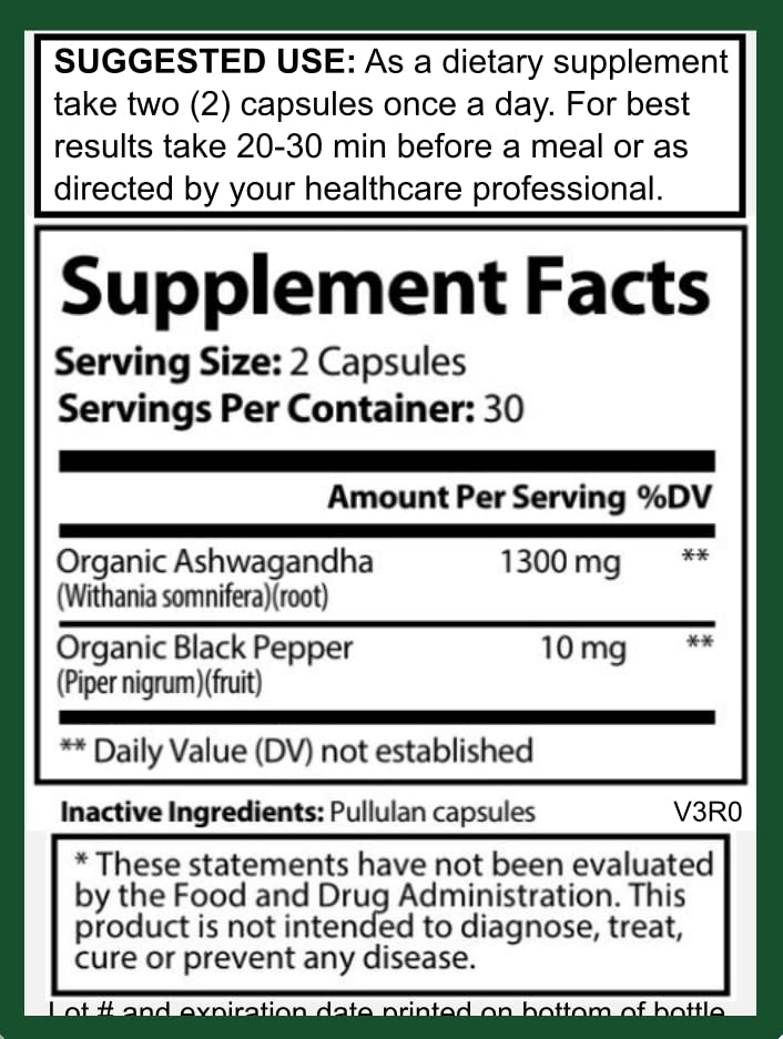 Cápsulas de 1300mg de Ashwagandha