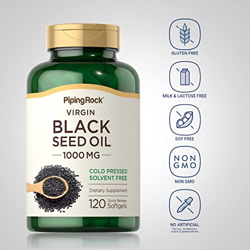 Cápsulas de Aceite de Semilla Negra Piping Rock | 1000mg | 120 Píldoras | Suplemento Prensado en Frío | Nigella Sativa | Sin Solventes, No OGM, Sin - imagen 3