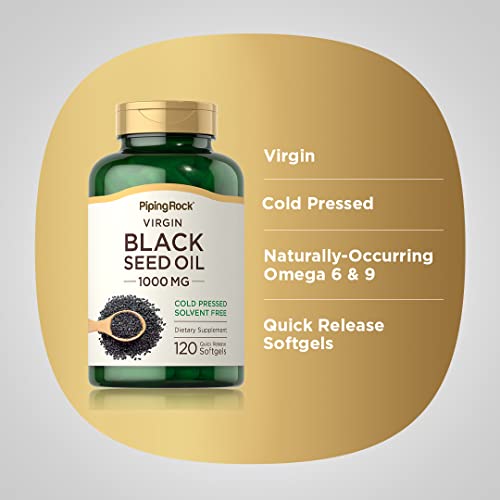 Cápsulas de Aceite de Semilla Negra Piping Rock | 1000mg | 120 Píldoras | Suplemento Prensado en Frío | Nigella Sativa | Sin Solventes, No OGM, Sin - imagen 4