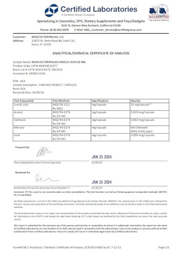 Cápsulas de Ácido Ursolico de 50mg