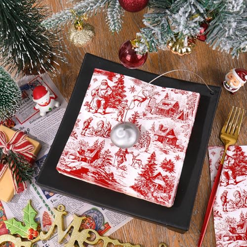 decoración navideña con servilletas rojas