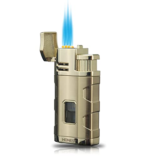 encendedor metálico triple jet dorado