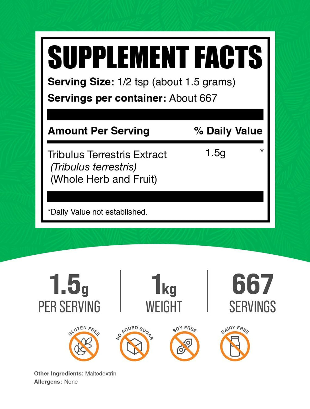 Extracto de Tribulus Terrestris 1.5 g