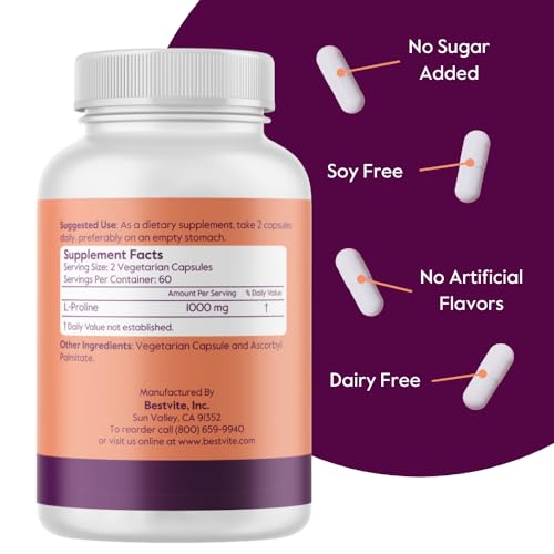 L-Prolina 500mg sin estearatos ni rellenos