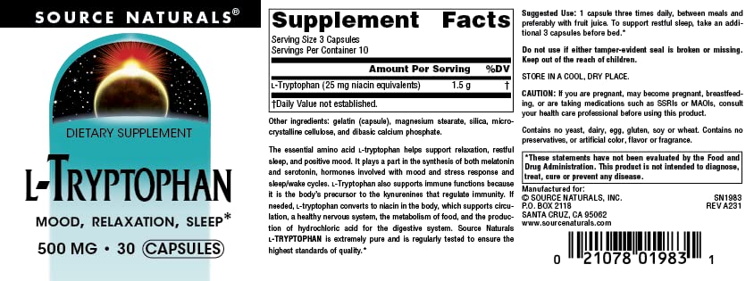 L-Tryptófano 500 mg en cápsulas