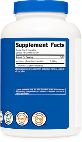 Nutricost Monolaurin 240 cápsulas fácil de consumir