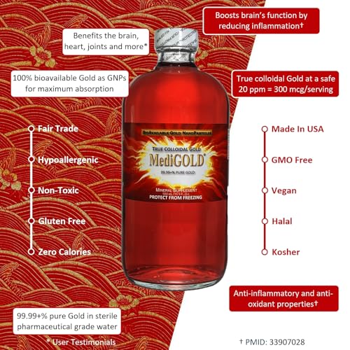 oro coloidal en botella de vidrio