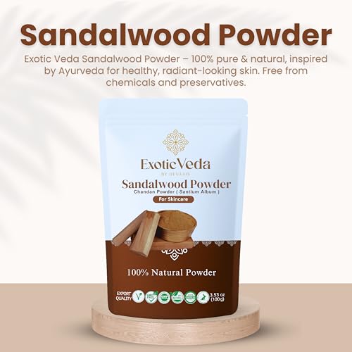 Polvo de Sándalo 100% Puro (Chandan) – Paquete Facial Ayurvédico, Máscara y Tilak para Piel Radiante, Polvo Natural Limpiador y Calmante, 100 g - imagen 4