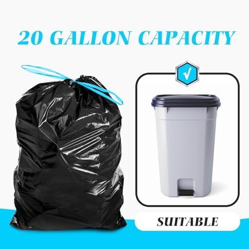 Bolsas de Basura Teivio de 20 Galones, 26 Cuentas, Resistentes, con Cuerda, para Cocina, Oficina y Residuos Ligeros, Color Negro - imagen 4