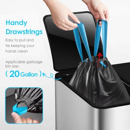 Bolsas de Basura Teivio de 20 Galones, 26 Cuentas, Resistentes, con Cuerda, para Cocina, Oficina y Residuos Ligeros, Color Negro - imagen 5