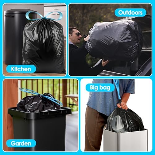 Bolsas de Basura Teivio de 20 Galones, 26 Cuentas, Resistentes, con Cuerda, para Cocina, Oficina y Residuos Ligeros, Color Negro - imagen 7