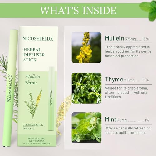 Varilla Difusora Herbal - Sin Electricidad - Herramienta Natural con Mullein, Tomillo y Menta para Limpieza Pulmonar y Confort Oral Refrescante - imagen 4