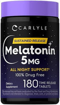 Carlyle Melatonina 5mg | 180 Tabletas de Liberación Prolongada | Suplemento de Soporte Nocturno | Vegano, No GMO, Libre de Gluten - imagen 1