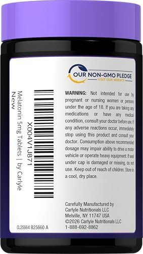 Carlyle Melatonina 5mg | 180 Tabletas de Liberación Prolongada | Suplemento de Soporte Nocturno | Vegano, No GMO, Libre de Gluten - imagen 3