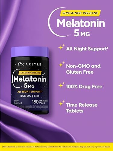 Carlyle Melatonina 5mg | 180 Tabletas de Liberación Prolongada | Suplemento de Soporte Nocturno | Vegano, No GMO, Libre de Gluten - imagen 4
