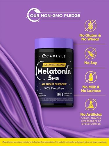 Carlyle Melatonina 5mg | 180 Tabletas de Liberación Prolongada | Suplemento de Soporte Nocturno | Vegano, No GMO, Libre de Gluten - imagen 5