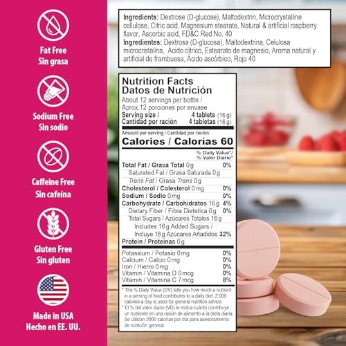 Tabletas de Glucosa Dex4, de Acción Rápida, 4g por Tableta, Sin Grasa, Sin Gluten, Sabor Frambuesa, Botella de 50 Contenidos - imagen 4