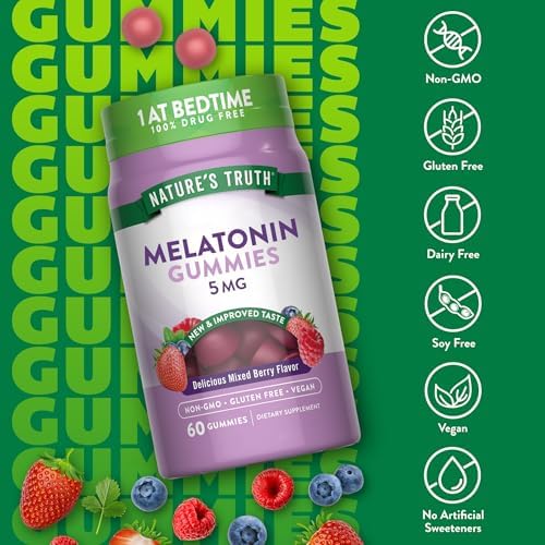 Gomitas de Melatonina Nature's Truth 5mg | 60 Piezas | Sabor a Frutas Mixtas | Suplemento Vegano, No GMO y Sin Gluten - imagen 3