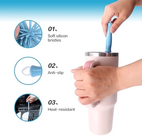 Kit de Limpieza de Tazas KEUYE 3 Piezas Compatible con Stanley, Incluye Cepillo de Nylon Extra Largo, Limpiador 3 en 1 para Botellas y Cepillo de - imagen 5