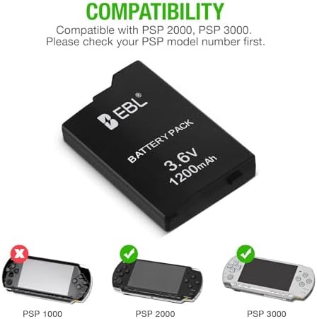 Batería Recargable EBL 3.6V de Ión de Litio 1200mAh (Capacidad Real) Compatible con Consolas PSP 2000/3000 PSP-S110 - imagen 7