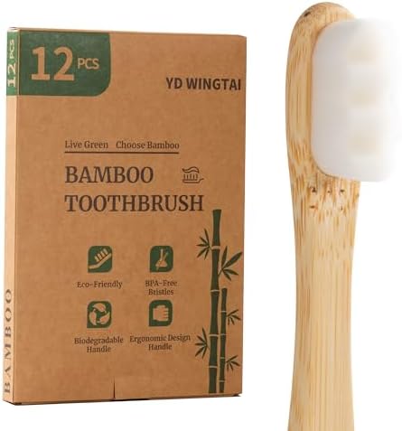 YD WINGTAI Cepillos de Dientes de Bambú 12 Piezas con Cerdas Sin BPA, Mango Biodegradable y Diseño Ergonómico para Cuidado Oral Natural - imagen 1