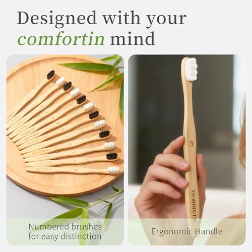 YD WINGTAI Cepillos de Dientes de Bambú 12 Piezas con Cerdas Sin BPA, Mango Biodegradable y Diseño Ergonómico para Cuidado Oral Natural - imagen 3