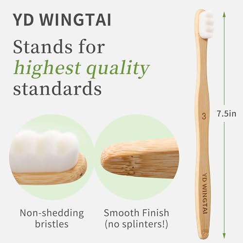 YD WINGTAI Cepillos de Dientes de Bambú 12 Piezas con Cerdas Sin BPA, Mango Biodegradable y Diseño Ergonómico para Cuidado Oral Natural - imagen 4