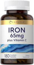 Suplemento de Hierro Carlyle 65 mg con Vitamina C | 180 Tabletas | 300 mg de Vitamina C | Vegetariano, No OGM y Sin Gluten - imagen 1