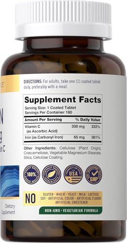 Suplemento de Hierro Carlyle 65 mg con Vitamina C | 180 Tabletas | 300 mg de Vitamina C | Vegetariano, No OGM y Sin Gluten - imagen 2