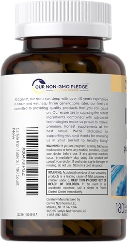 Suplemento de Hierro Carlyle 65 mg con Vitamina C | 180 Tabletas | 300 mg de Vitamina C | Vegetariano, No OGM y Sin Gluten - imagen 3
