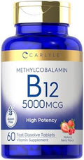 Carlyle Methylcobalamina Vitamina B12 5000mcg | 60 Tabletas de Disolución Rápida | Suplemento Vegetariano, Sin OGM y Sin Gluten para Adultos - imagen 1