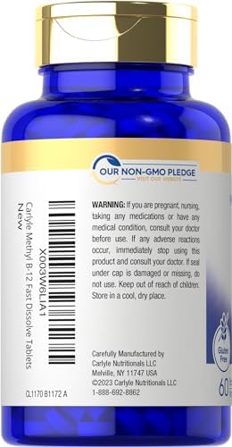 Carlyle Methylcobalamina Vitamina B12 5000mcg | 60 Tabletas de Disolución Rápida | Suplemento Vegetariano, Sin OGM y Sin Gluten para Adultos - imagen 3