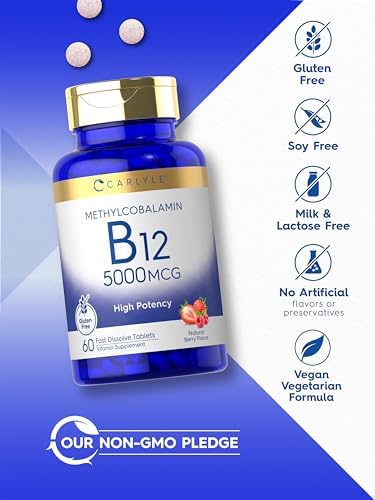 Carlyle Methylcobalamina Vitamina B12 5000mcg | 60 Tabletas de Disolución Rápida | Suplemento Vegetariano, Sin OGM y Sin Gluten para Adultos - imagen 5