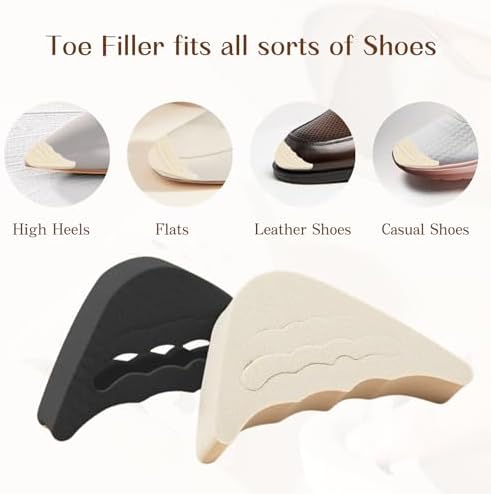 Plantillas para Zapatos, Relleno de Espuma, 4 Pares de Inserciones Ajustables para Zapatos Holgados, Negro y Beige - imagen 2