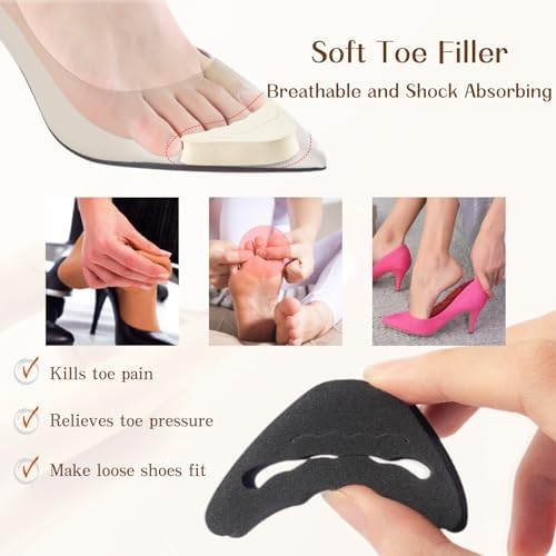 Plantillas para Zapatos, Relleno de Espuma, 4 Pares de Inserciones Ajustables para Zapatos Holgados, Negro y Beige - imagen 3