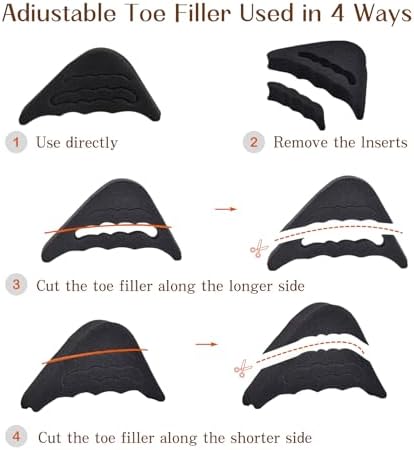 Plantillas para Zapatos, Relleno de Espuma, 4 Pares de Inserciones Ajustables para Zapatos Holgados, Negro y Beige - imagen 4