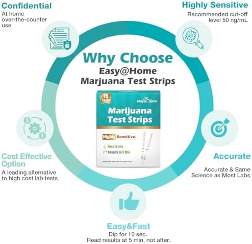 Tiras de Prueba de Marihuana Easy@Home, Paquete de 15, Pruebas de THC de Alta Sensibilidad para Uso en Casa, Kit de Prueba de Orina con Nivel de - imagen 3
