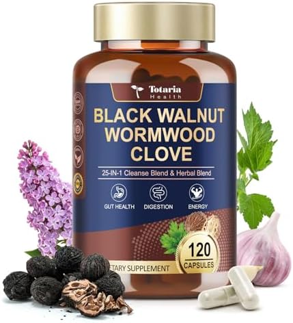 Totaria 120 Cápsulas 25 en 1 de Limpieza de Ajenjo, Nogal Negro y Clavo - Salud Digestiva y Hepática con Aceite de Semilla de Calabaza, Ajo y Orégano - imagen 1