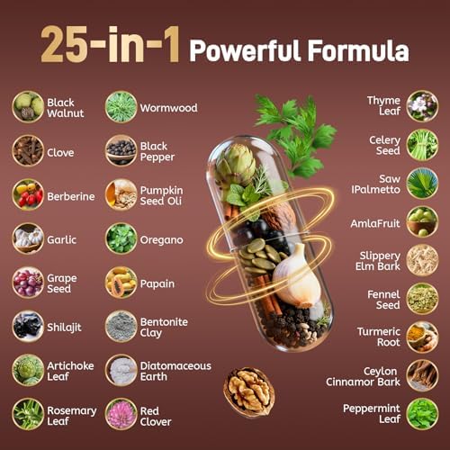 Totaria 120 Cápsulas 25 en 1 de Limpieza de Ajenjo, Nogal Negro y Clavo - Salud Digestiva y Hepática con Aceite de Semilla de Calabaza, Ajo y Orégano - imagen 2