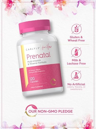 Vitaminas Prenatales Carlyle para Mujeres | 120 Cápsulas | Fórmula Multivitamínica y Mineral con Ácido Fólico | Suplemento Sin OGM y Sin Gluten - imagen 5