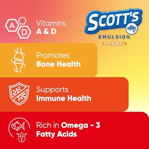 SCOTT'S EMULSION Aceite de Hígado de Bacalao Líquido para Niños – Sabor a Frutas – Apoya el Crecimiento, Inmunidad y Salud Ósea – Rico en Omega 3 y - imagen 3