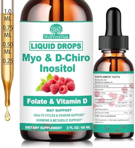 Suplemento Líquido de Myo Inositol y D-Chiro Inositol para Mujeres - Gotas de Inositol en Proporción Ideal 40:1 con Folato MTHF, Magnesio, Vitamina - imagen 1
