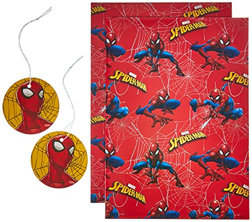 Papel de Regalo de Cumpleaños para Niños - 2 Hojas de Papel de Regalo Spiderman con 2 Etiquetas para Regalos de Niños - imagen 2