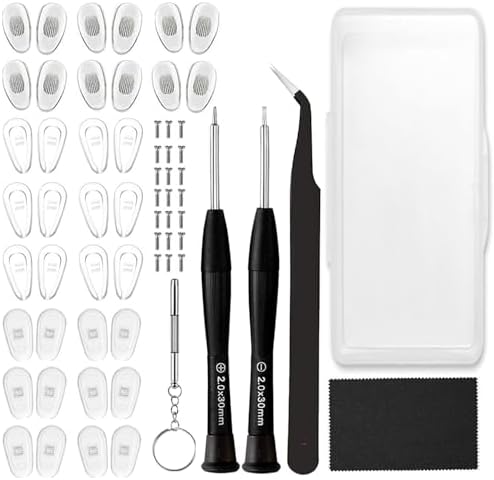 Kit de Reparación de Gafas con 18 Pares de Almohadillas Nasales, Destornilladores, Tornillos, Pinzas y Paño de Limpieza para Gafas y Lentes de Sol - imagen 1