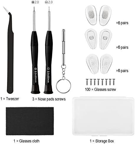 Kit de Reparación de Gafas con 18 Pares de Almohadillas Nasales, Destornilladores, Tornillos, Pinzas y Paño de Limpieza para Gafas y Lentes de Sol - imagen 2
