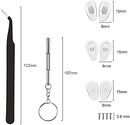 Kit de Reparación de Gafas con 18 Pares de Almohadillas Nasales, Destornilladores, Tornillos, Pinzas y Paño de Limpieza para Gafas y Lentes de Sol - imagen 3